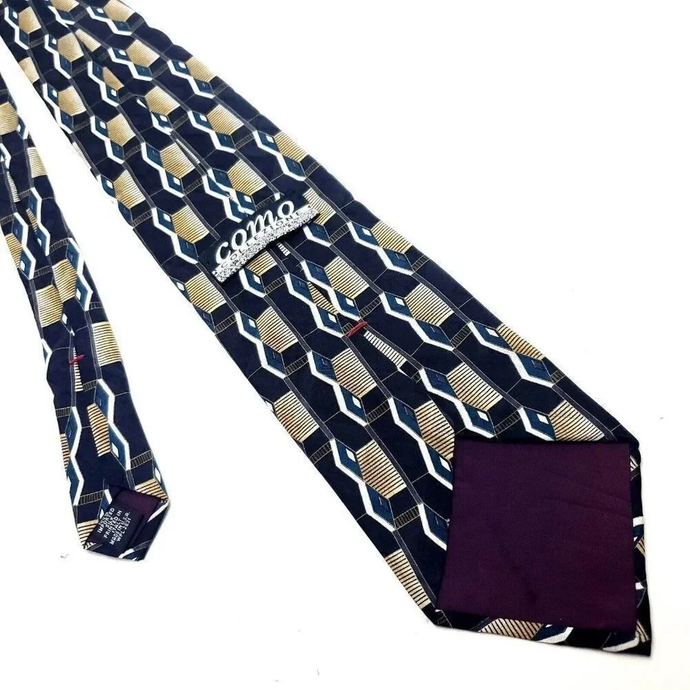 Como Collezione Black Silk Tie Woven Wide Geometric‎